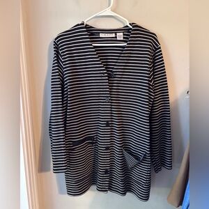 Chaus Sport Navy White Striped Button Down Cardigan Sweater Size Large